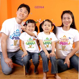 Áo gia đình mầu trắng in hình ngộ nghĩnh