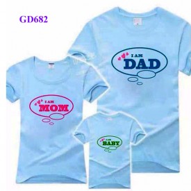 Áo gia đình mầu xanh in theo yêu cầu